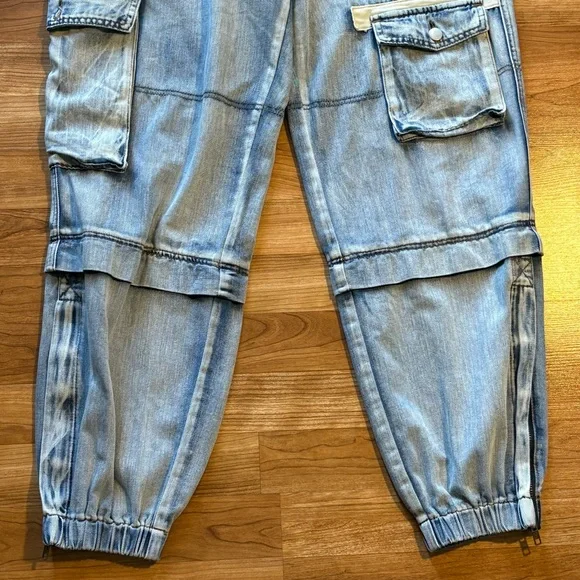 POL Multi Cargo Pocket Drawstring Waist Baggy Denim Joggers Women’s Large - Picture 4 of 15